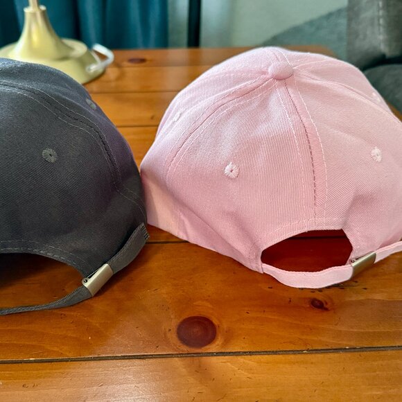 NEW 2-Pc PINK BOW CANVAS ADJUSTABLE BASEBALL HAT 1 GRAY & 1 PINK - Picture 3 of 7